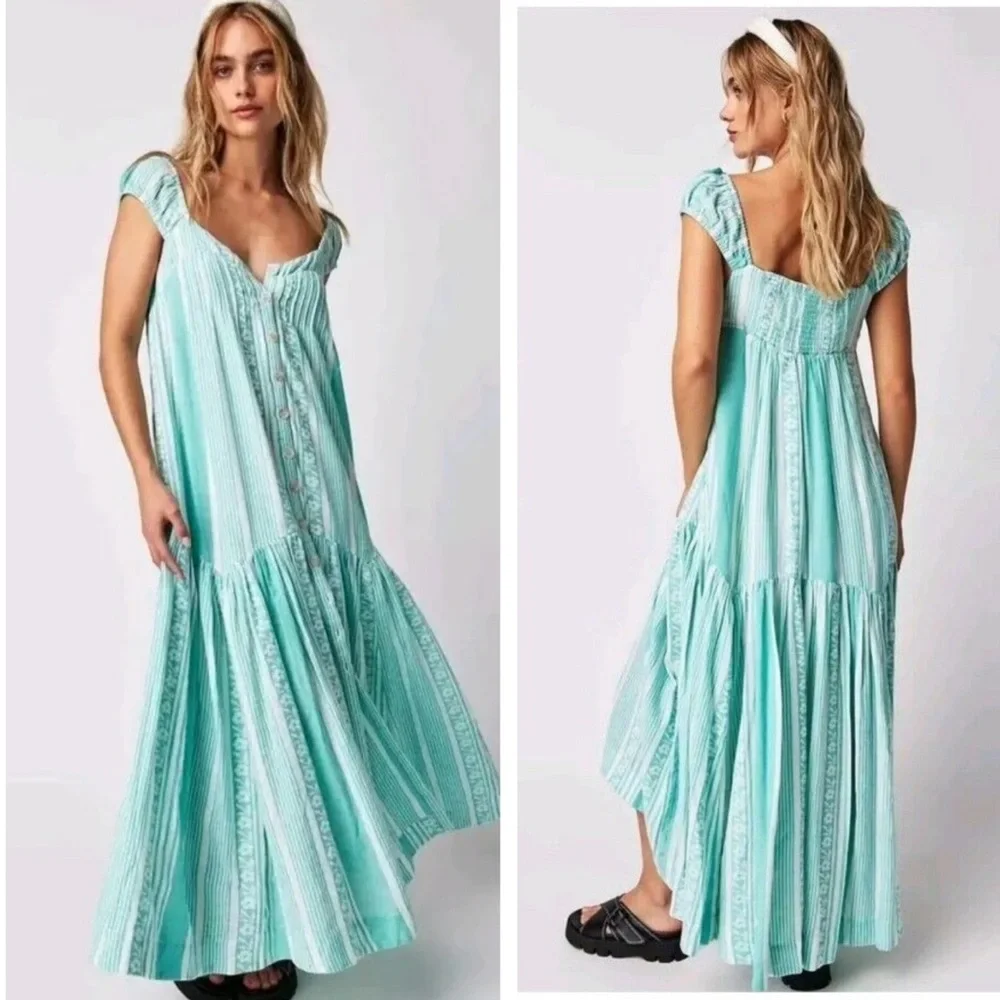 FREE PEOPLE Mabel Maxi Dress NEW Size M Undyed Combo Green